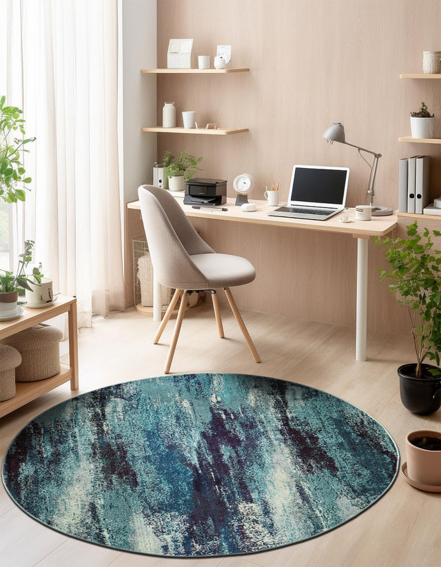 Blue 5' 3 x 5' 3 Jardin Round Area Rug 100% Polypropylene With Cotton Backing Colorful & Vivid Modern Carpet for Home Decor for Sale at Rug Engine