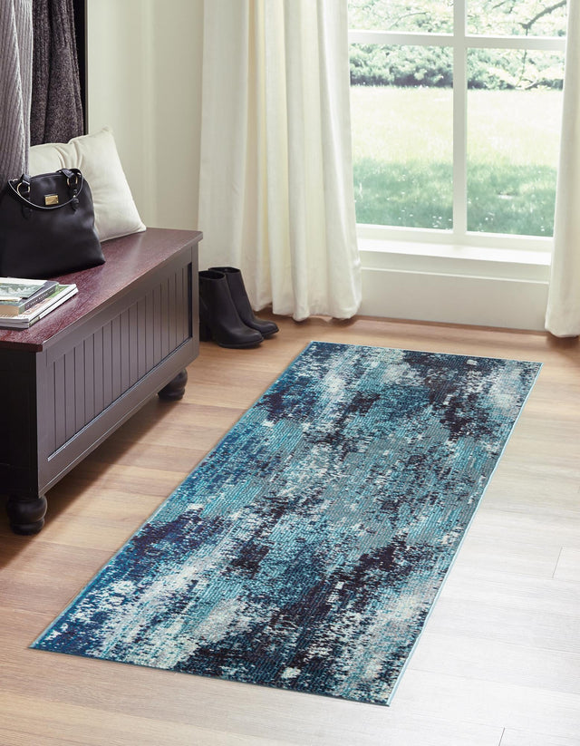 Blue 2' 7 x 10' Jardin Runner Area Rug 100% Polypropylene With Cotton Backing Colorful & Vivid Modern Carpet for Home Decor for Sale at Rug Engine