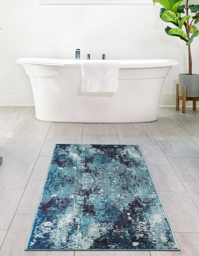 Blue 2' 7 x 12' Jardin Runner Area Rug 100% Polypropylene With Cotton Backing Colorful & Vivid Modern Carpet for Home Decor for Sale at Rug Engine