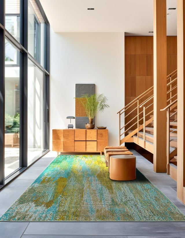 Turquoise 5' 1 x 8' Jardin Rectangle Area Rug 100% Polypropylene With Cotton Backing Colorful & Vivid Modern Carpet for Home Decor for Sale at Rug Engine