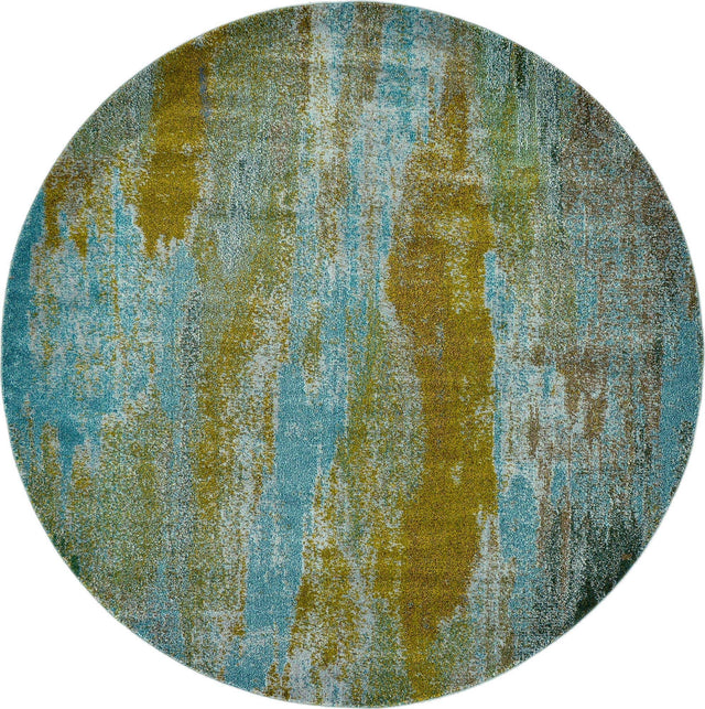 Turquoise 8' x 8' Jardin Round Area Rug 100% Polypropylene With Cotton Backing Colorful & Vivid Modern Carpet for Home Decor for Sale at Rug Engine