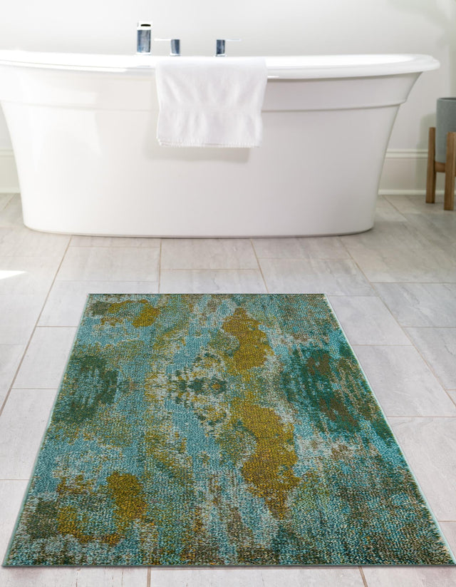 Turquoise 2' 7 x 10' Jardin Runner Area Rug 100% Polypropylene With Cotton Backing Colorful & Vivid Modern Carpet for Home Decor for Sale at Rug Engine