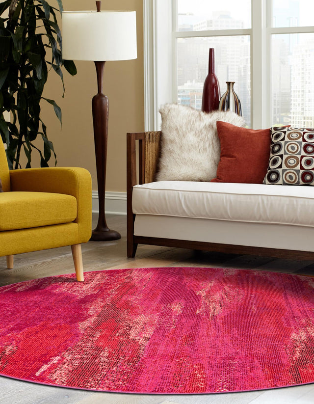 Pink 6' 1 x 6' 1 Jardin Round Area Rug 100% Polypropylene With Cotton Backing Colorful & Vivid Modern Carpet for Home Decor for Sale at Rug Engine