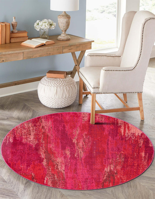 Pink 8' x 8' Jardin Round Area Rug 100% Polypropylene With Cotton Backing Colorful & Vivid Modern Carpet for Home Decor for Sale at Rug Engine