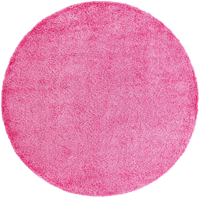 Taffy Pink 7' 10 x 7' 10 Solid Shag Round Area Rug Thick Soft Touch Fluffy & Plush Shaggy Pile Durable Minimalist Carpet for Classic Interior Design for Sale at Rug Engine
