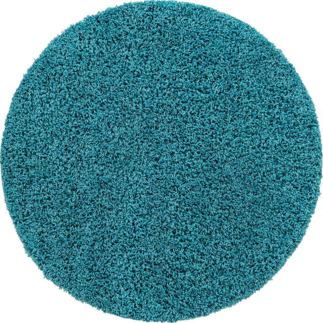 Deep Aqua Blue 7' 10 x 7' 10 Solid Shag Round Area Rug Thick Soft Touch Fluffy & Plush Shaggy Pile Durable Minimalist Carpet for Classic Interior Design for Sale at Rug Engine