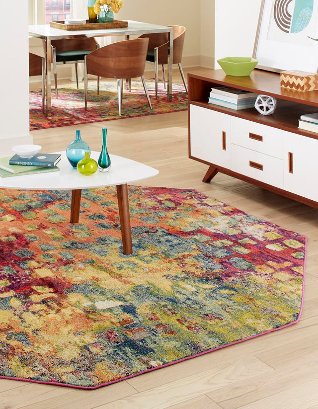 Multicolor 8' x 8' Jardin Octagon Area Rug 100% Polypropylene With Cotton Backing Colorful & Vivid Modern Carpet for Home Decor for Sale at Rug Engine