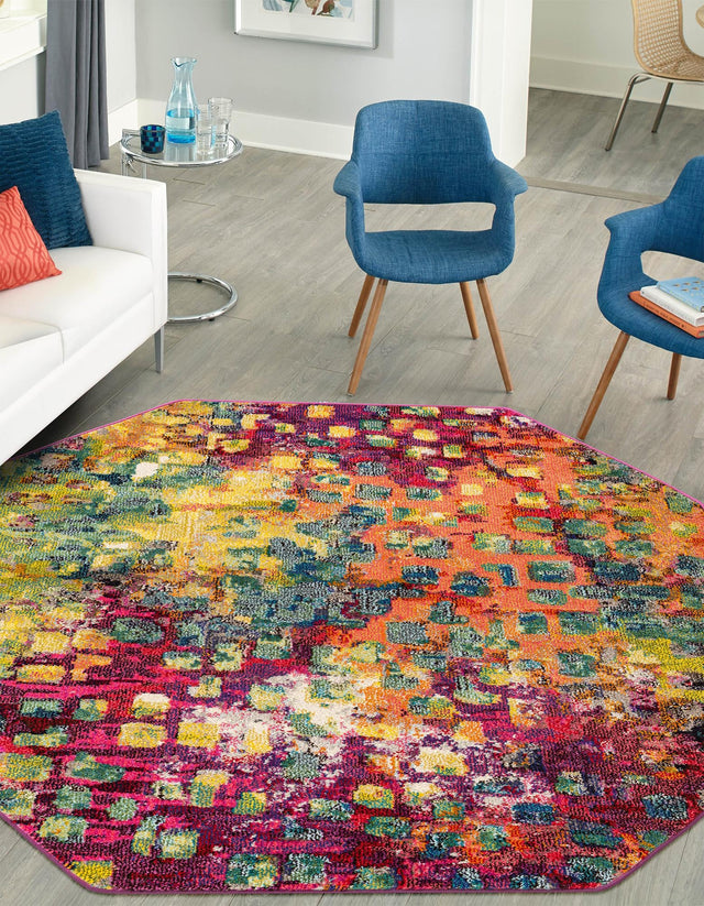 Multicolor 8' x 8' Jardin Octagon Area Rug 100% Polypropylene With Cotton Backing Colorful & Vivid Modern Carpet for Home Decor for Sale at Rug Engine