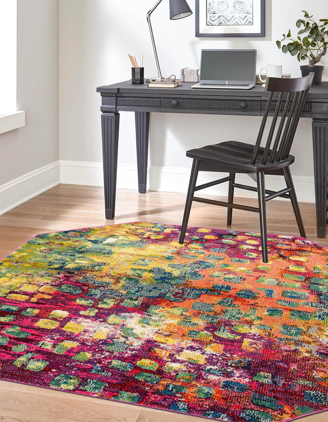 Multicolor 8' x 8' Jardin Octagon Area Rug 100% Polypropylene With Cotton Backing Colorful & Vivid Modern Carpet for Home Decor for Sale at Rug Engine