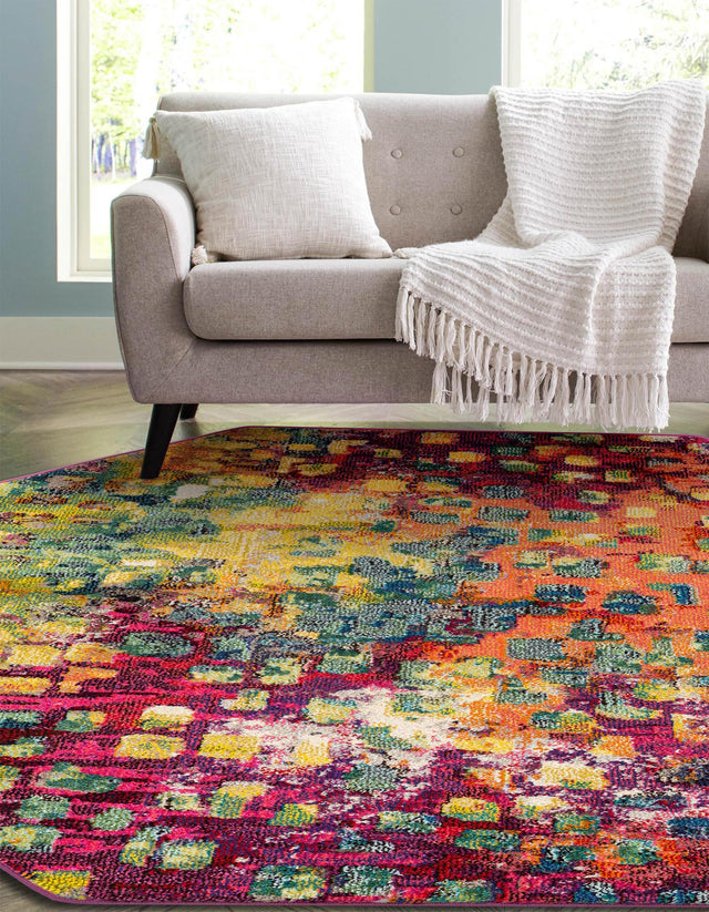 Multicolor 8' x 8' Jardin Octagon Area Rug 100% Polypropylene With Cotton Backing Colorful & Vivid Modern Carpet for Home Decor for Sale at Rug Engine