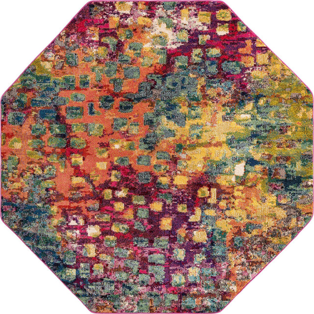 Multicolor 8' x 8' Jardin Octagon Area Rug 100% Polypropylene With Cotton Backing Colorful & Vivid Modern Carpet for Home Decor for Sale at Rug Engine