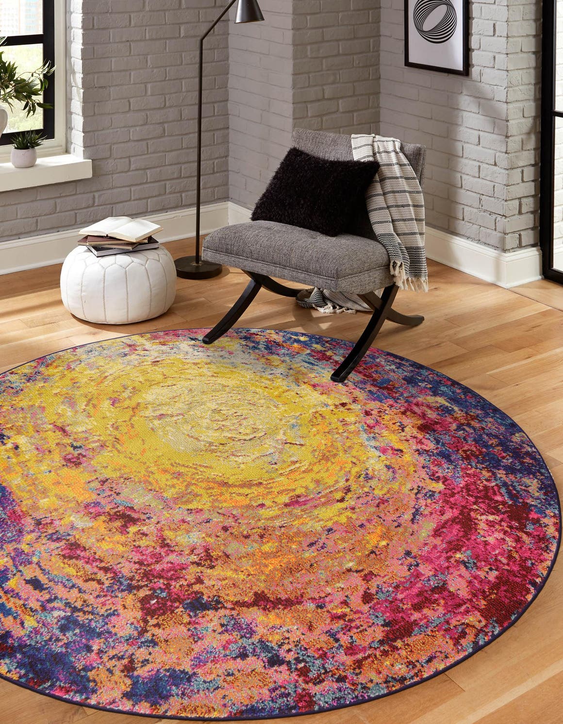 Multicolor 6' x 6' Estrella Round Area Rug 100% Polypropylene Non-Shedding Stain Resistant Carpet Colorful Modern Abstract Design Easy Clean for Home Decor for Sale at Rug Engine