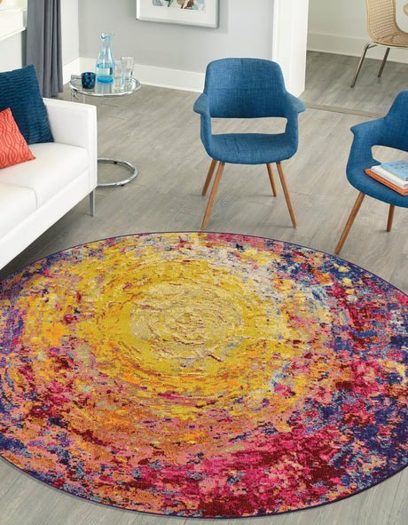 Multicolor 6' x 6' Estrella Round Area Rug 100% Polypropylene Non-Shedding Stain Resistant Carpet Colorful Modern Abstract Design Easy Clean for Home Decor for Sale at Rug Engine