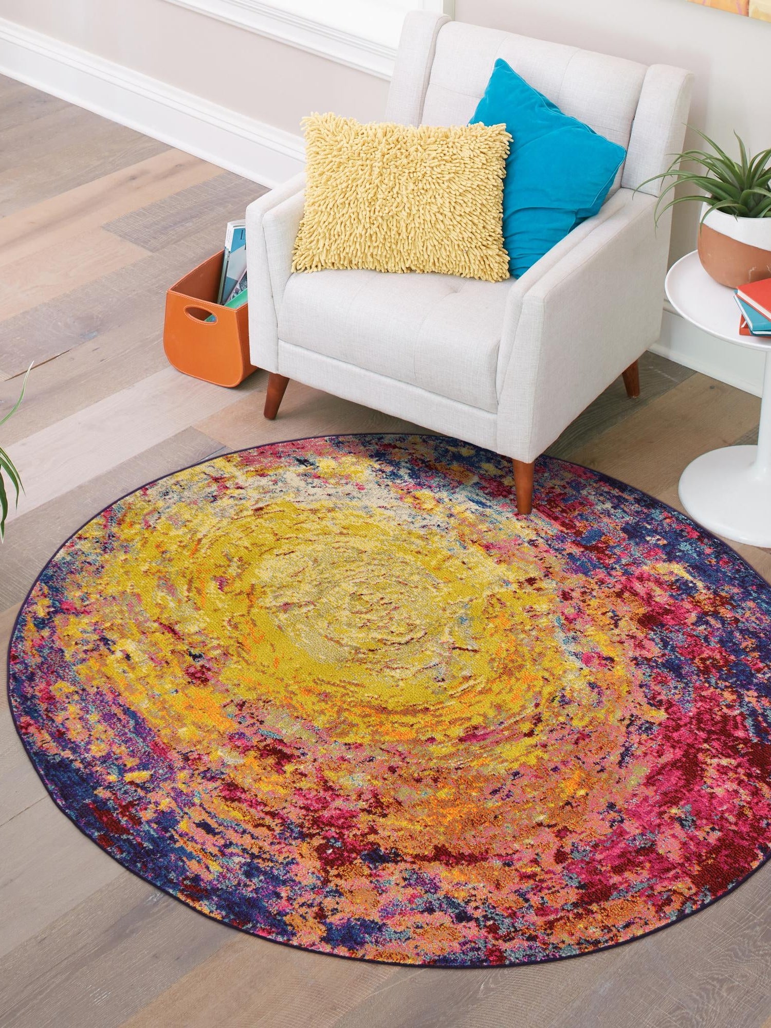 Multicolor 6' x 6' Estrella Round Area Rug 100% Polypropylene Non-Shedding Stain Resistant Carpet Colorful Modern Abstract Design Easy Clean for Home Decor for Sale at Rug Engine
