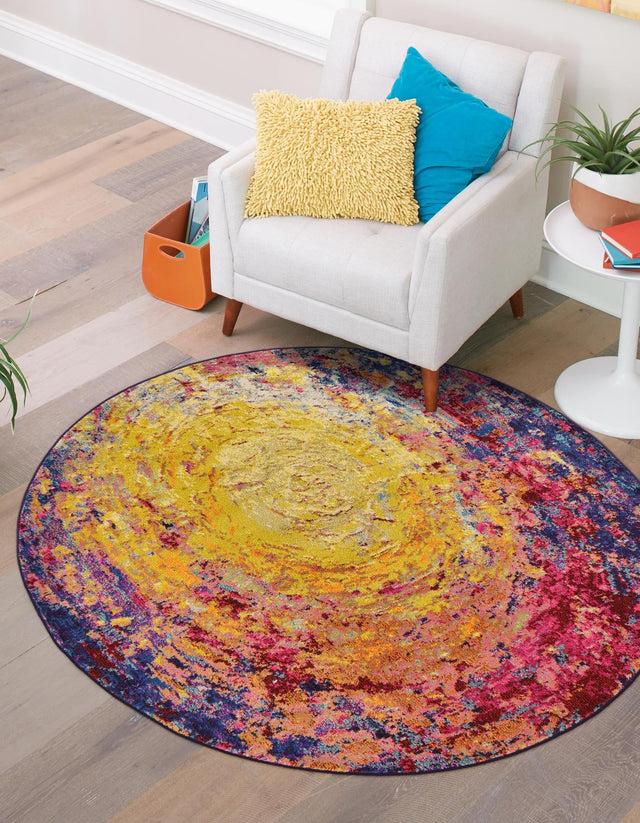 Multicolor 6' x 6' Estrella Round Area Rug 100% Polypropylene Non-Shedding Stain Resistant Carpet Colorful Modern Abstract Design Easy Clean for Home Decor for Sale at Rug Engine
