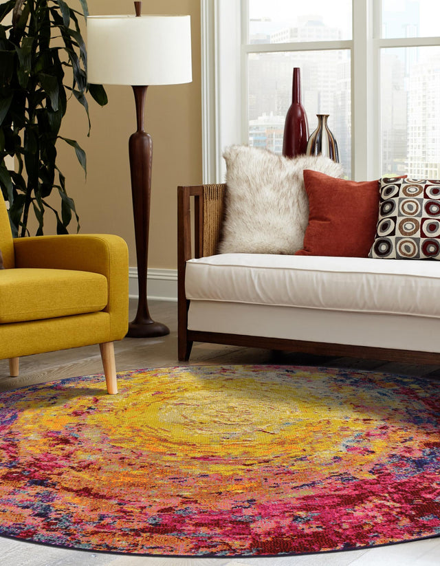 Multicolor 6' x 6' Estrella Round Area Rug 100% Polypropylene Non-Shedding Stain Resistant Carpet Colorful Modern Abstract Design Easy Clean for Home Decor for Sale at Rug Engine