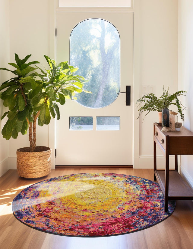 Multicolor 6' x 6' Estrella Round Area Rug 100% Polypropylene Non-Shedding Stain Resistant Carpet Colorful Modern Abstract Design Easy Clean for Home Decor for Sale at Rug Engine