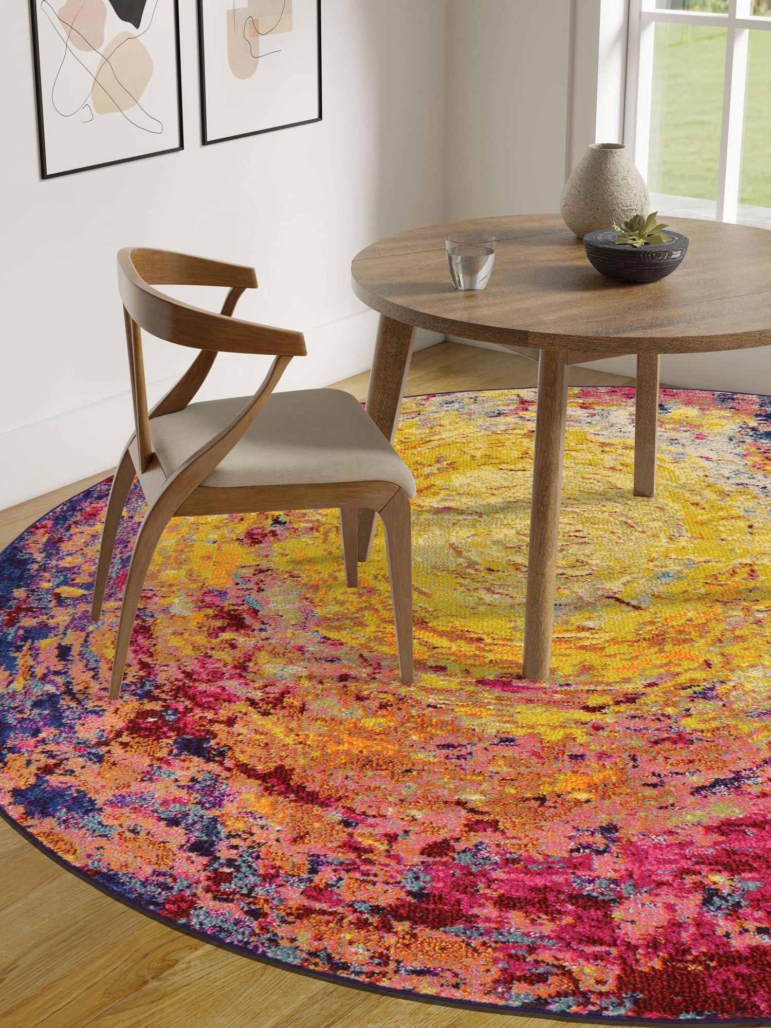 Multicolor 6' x 6' Estrella Round Area Rug 100% Polypropylene Non-Shedding Stain Resistant Carpet Colorful Modern Abstract Design Easy Clean for Home Decor for Sale at Rug Engine