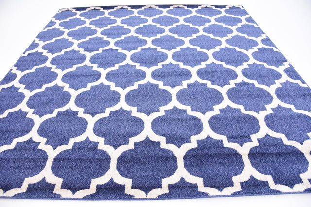 Dark Blue 7' 10 x 7' 10 Trellis Square Area Rug
