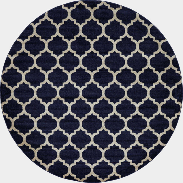 Dark Blue 10' x 10' Trellis Round Area Rug