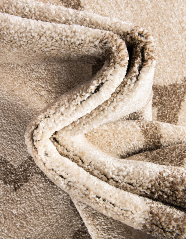 Beige and Light Brown 7' 10 x 7' 10 Trellis Square Area Rug