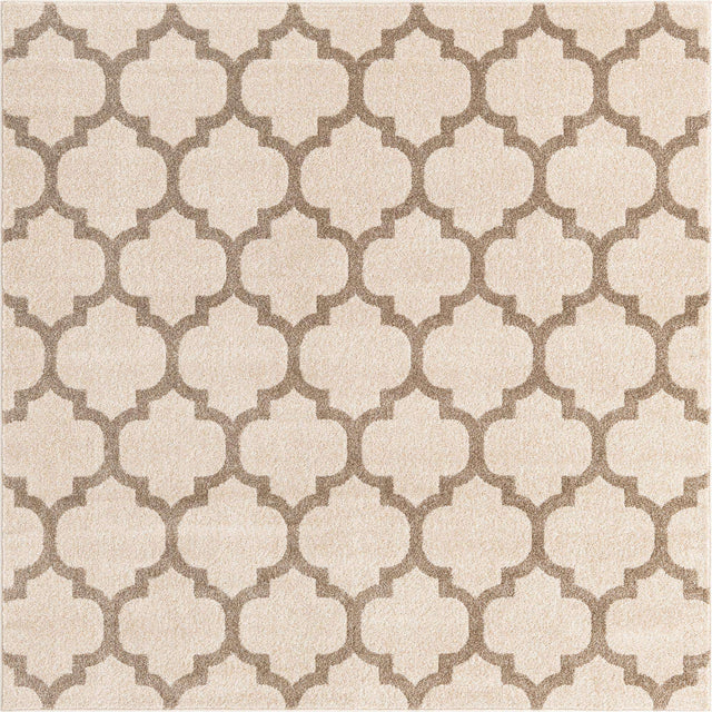 Beige and Light Brown 6' 1 x 6' 1 Trellis Square Area Rug
