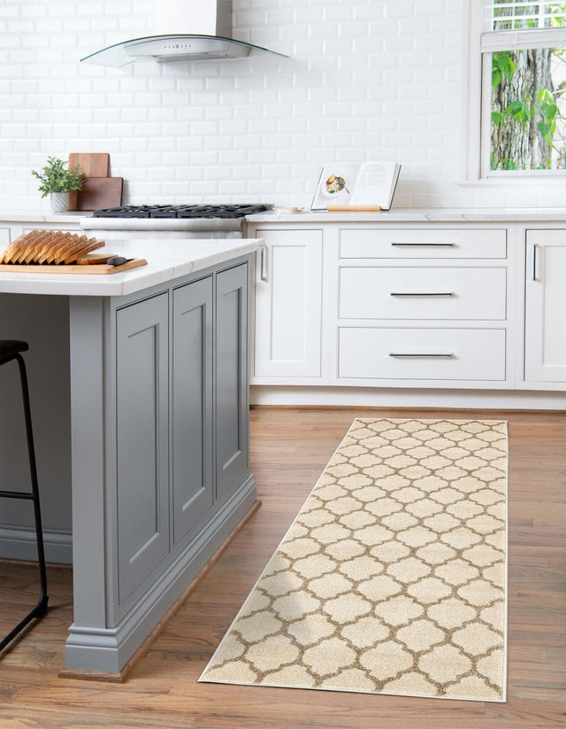 Beige and Light Brown 2' x 6' 1 Trellis Runner Area Rug