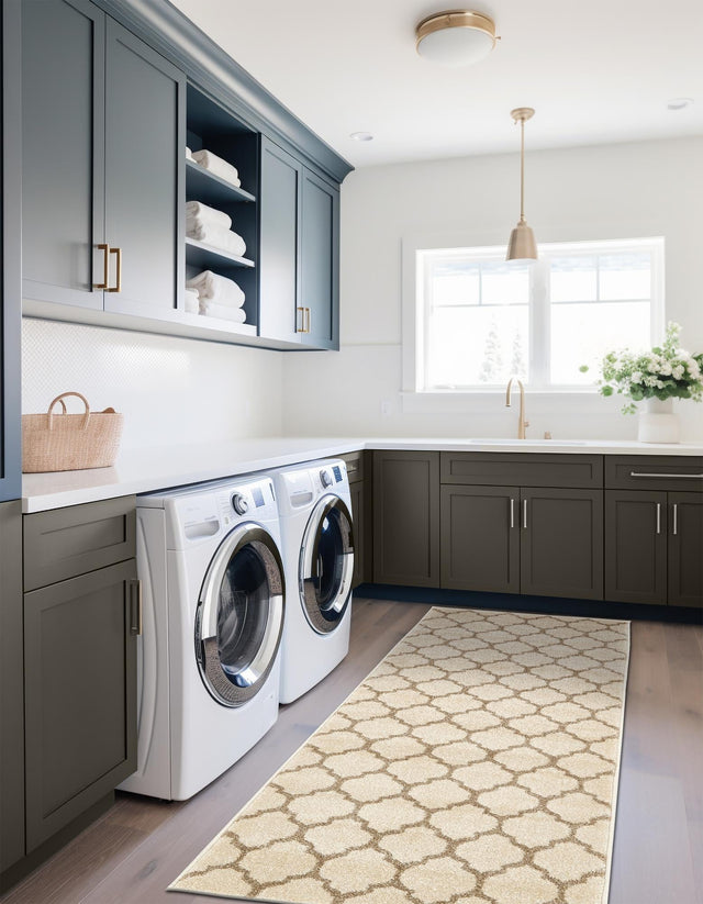 Beige and Light Brown 2' 7 x 19' 8 Trellis Runner Area Rug