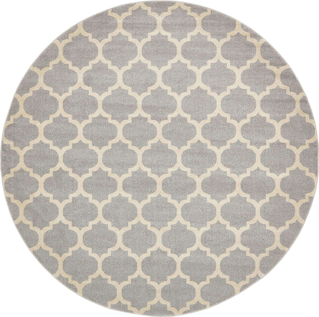 Light Gray 10' x 10' Trellis Round Area Rug