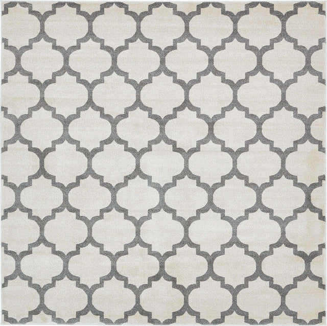 Beige and Gray 7' 10 x 7' 10 Trellis Square Area Rug