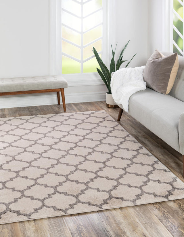 Beige and Gray 7' 10 x 7' 10 Trellis Square Area Rug