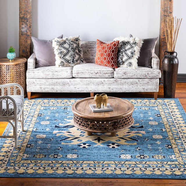 Light Blue 7' 10 x 7' 10 Taftan Square Area Rug