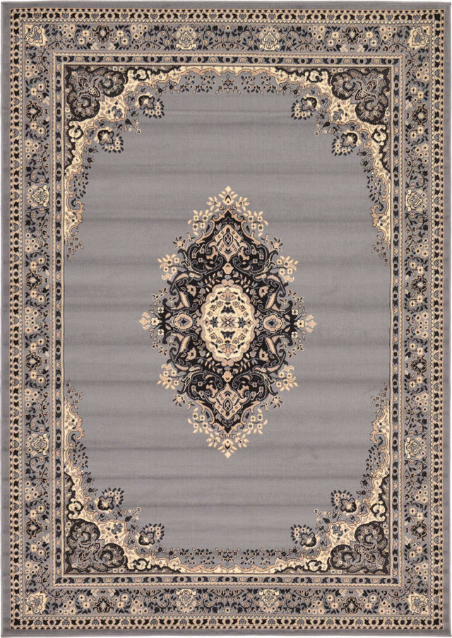 Gray 7' 1 x 10' Reza Rectangle Area Rug 100% Polypropylene Easy Clean Traditional Motif Classic Carpet for Home Interiors for Sale at Rug Engine