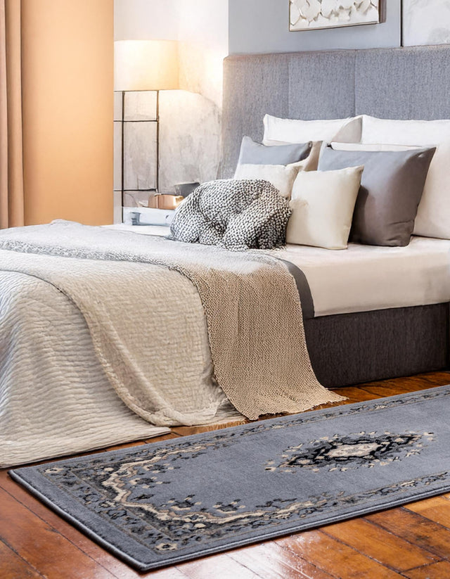 Gray 2' 7 x 10' Reza Runner Area Rug 100% Polypropylene Easy Clean Traditional Motif Classic Carpet for Home Interiors for Sale at Rug Engine