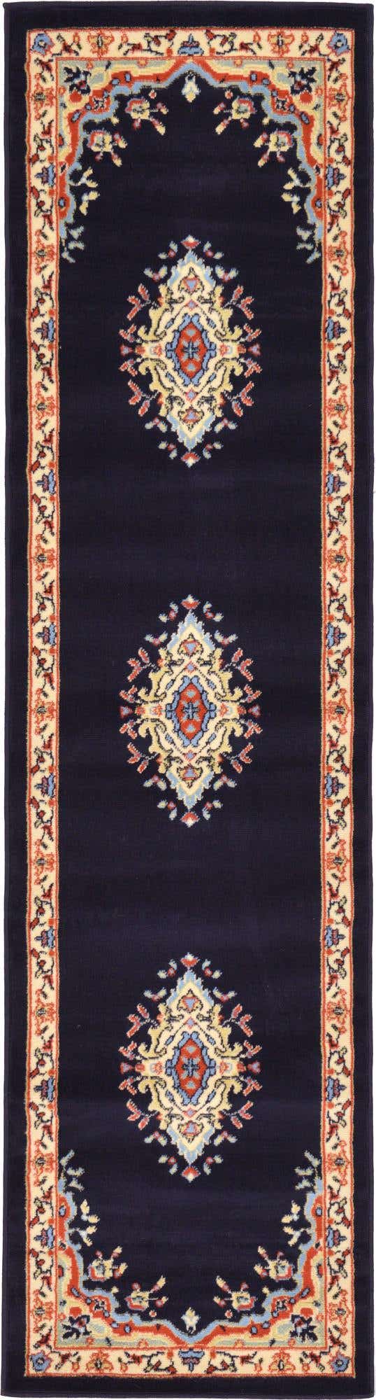 Navy Blue 2' x 8' 2 Reza Runner Area Rug 100% Polypropylene Easy Clean Traditional Motif Classic Carpet for Home Interiors for Sale at Rug Engine