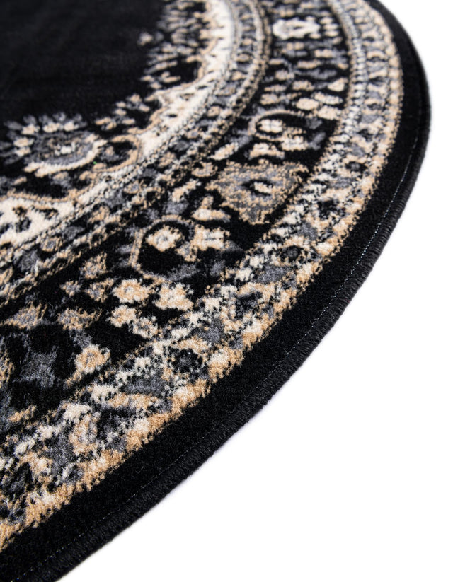 Black 6' 1 x 6' 1 Reza Round Area Rug 100% Polypropylene Easy Clean Traditional Motif Classic Carpet for Home Interiors for Sale at Rug Engine
