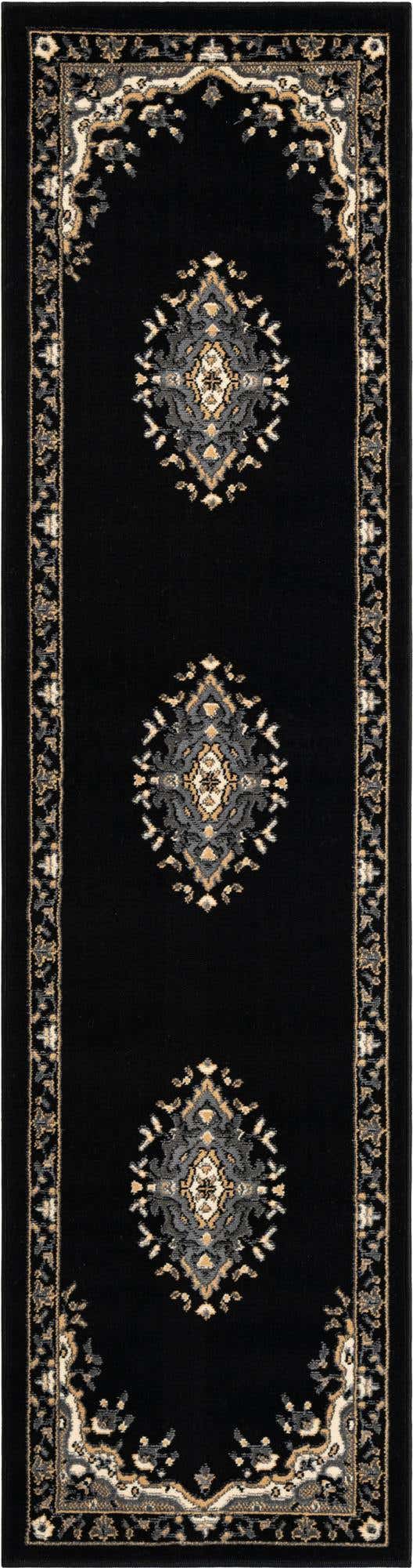 Black 2' x 8' 2 Reza Runner Area Rug 100% Polypropylene Easy Clean Traditional Motif Classic Carpet for Home Interiors for Sale at Rug Engine