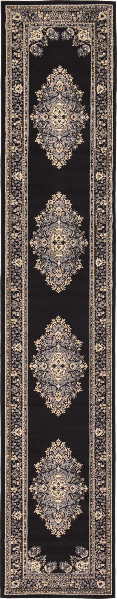 Black 3' 1 x 16' 5 Reza Runner Area Rug 100% Polypropylene Easy Clean Traditional Motif Classic Carpet for Home Interiors for Sale at Rug Engine