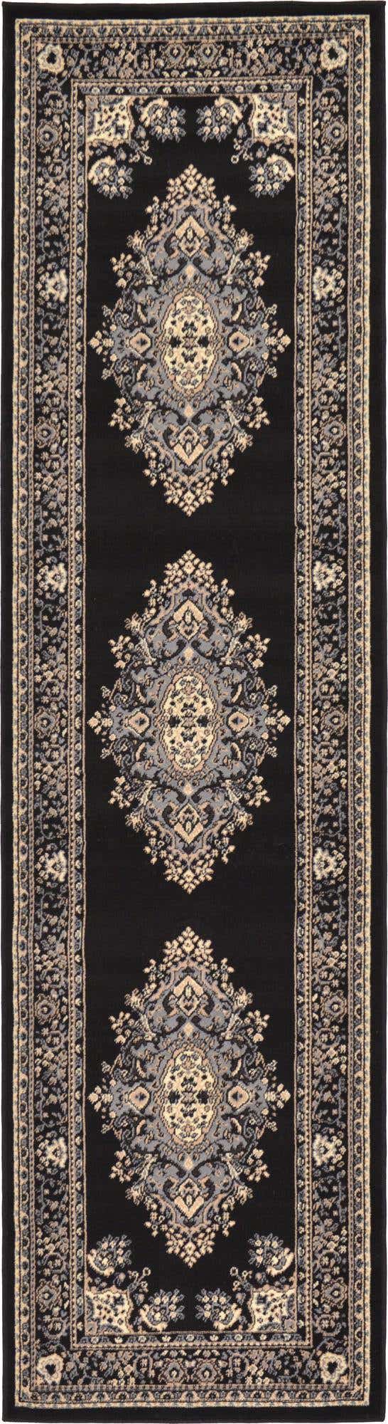 Black 2' 7 x 10' Reza Runner Area Rug 100% Polypropylene Easy Clean Traditional Motif Classic Carpet for Home Interiors for Sale at Rug Engine