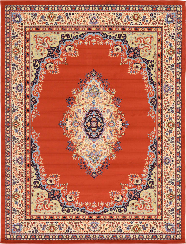 Terracotta 9' x 12' Reza Rectangle Area Rug 100% Polypropylene Easy Clean Traditional Motif Classic Carpet for Home Interiors for Sale at Rug Engine