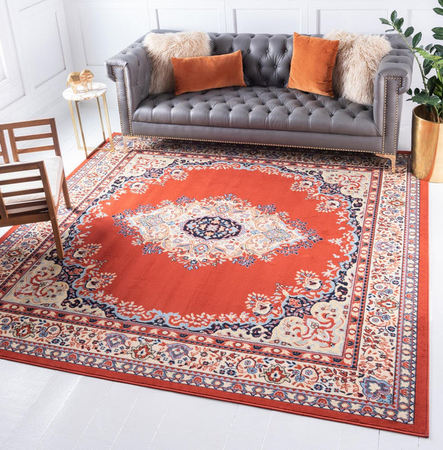 Terracotta 7' 10 x 7' 10 Reza Square Area Rug 100% Polypropylene Easy Clean Traditional Motif Classic Carpet for Home Interiors for Sale at Rug Engine