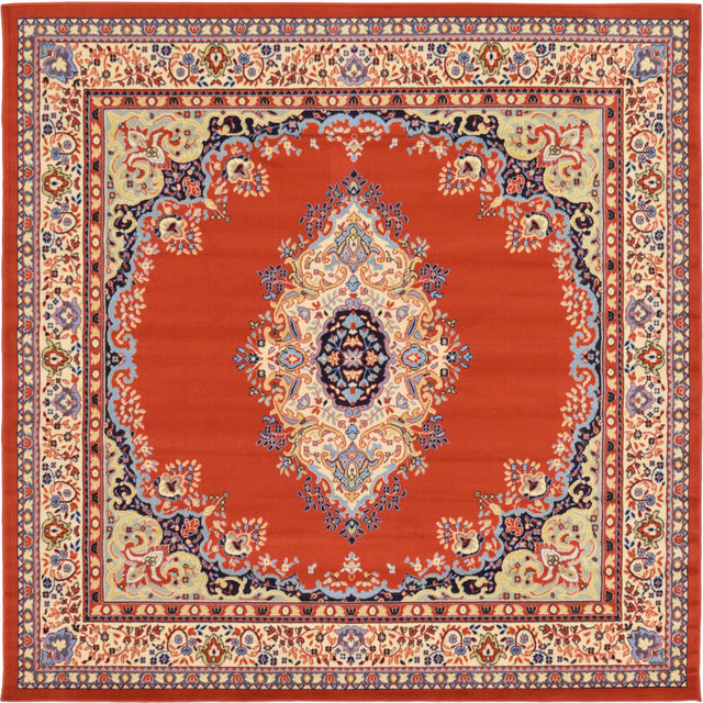 Terracotta 7' 10 x 7' 10 Reza Square Area Rug 100% Polypropylene Easy Clean Traditional Motif Classic Carpet for Home Interiors for Sale at Rug Engine