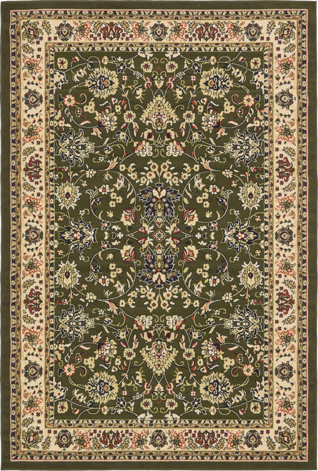 Green 6' 1 x 9' Sialk Hill Rectangle Area Rug 100% Polypropylene Durable Easy Clean Classic Traditional Design Carpet for Interior Design for Sale at Rug Engine