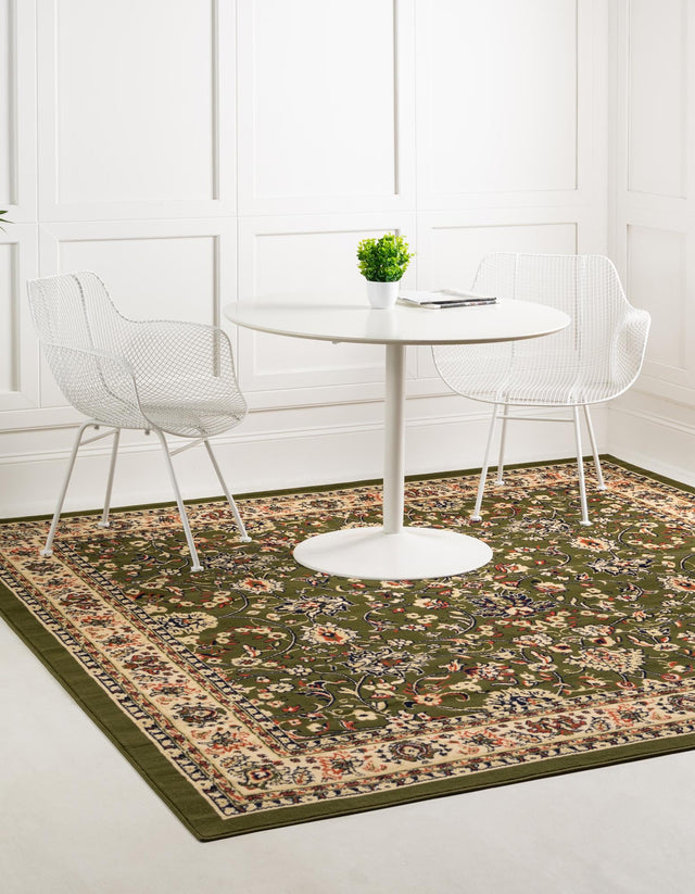 Green 10' x 10' Sialk Hill Square Area Rug 100% Polypropylene Durable Easy Clean Classic Traditional Design Carpet for Interior Design for Sale at Rug Engine