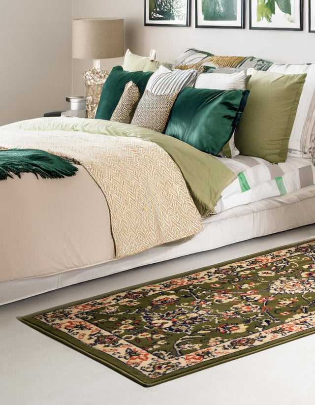 Green 3' 1 x 16' 5 Sialk Hill Runner Area Rug 100% Polypropylene Durable Easy Clean Classic Traditional Design Carpet for Interior Design for Sale at Rug Engine