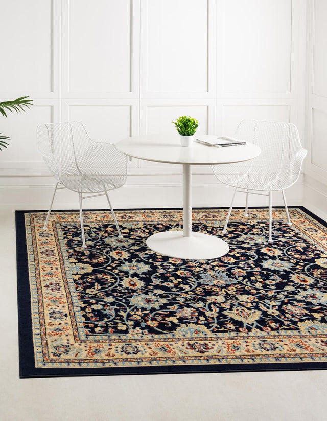 Navy Blue 7' 10 x 7' 10 Sialk Hill Square Area Rug 100% Polypropylene Durable Easy Clean Classic Traditional Design Carpet for Interior Design for Sale at Rug Engine