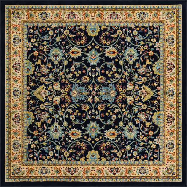 Navy Blue 7' 10 x 7' 10 Sialk Hill Square Area Rug 100% Polypropylene Durable Easy Clean Classic Traditional Design Carpet for Interior Design for Sale at Rug Engine