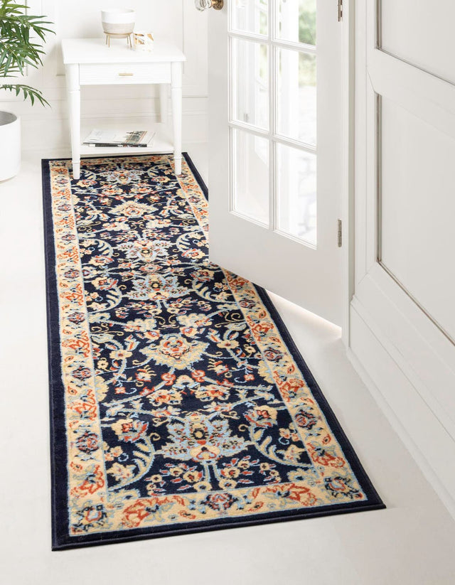 Navy Blue 3' 1 x 16' 5 Sialk Hill Runner Area Rug 100% Polypropylene Durable Easy Clean Classic Traditional Design Carpet for Interior Design for Sale at Rug Engine