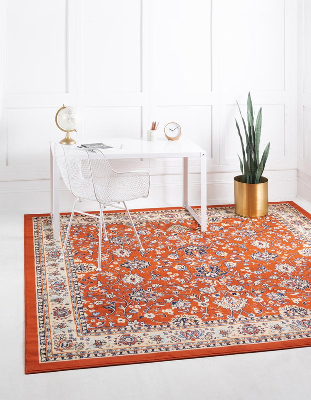 Terracotta 7' 10 x 7' 10 Sialk Hill Square Area Rug 100% Polypropylene Durable Easy Clean Classic Traditional Design Carpet for Interior Design for Sale at Rug Engine