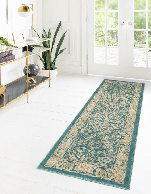 Teal 3' x 13' 1 Oslo Runner Area Rug 100% Polypropylene Traditional Classic Vintage Distressed Carpet for Indoor Home Decor for Sale at Rug Engine